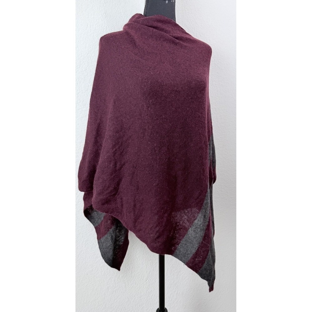 Celeste Wool Cashmere Poncho Wrap Burgundy Gray Oversized Cape Shawl One Size